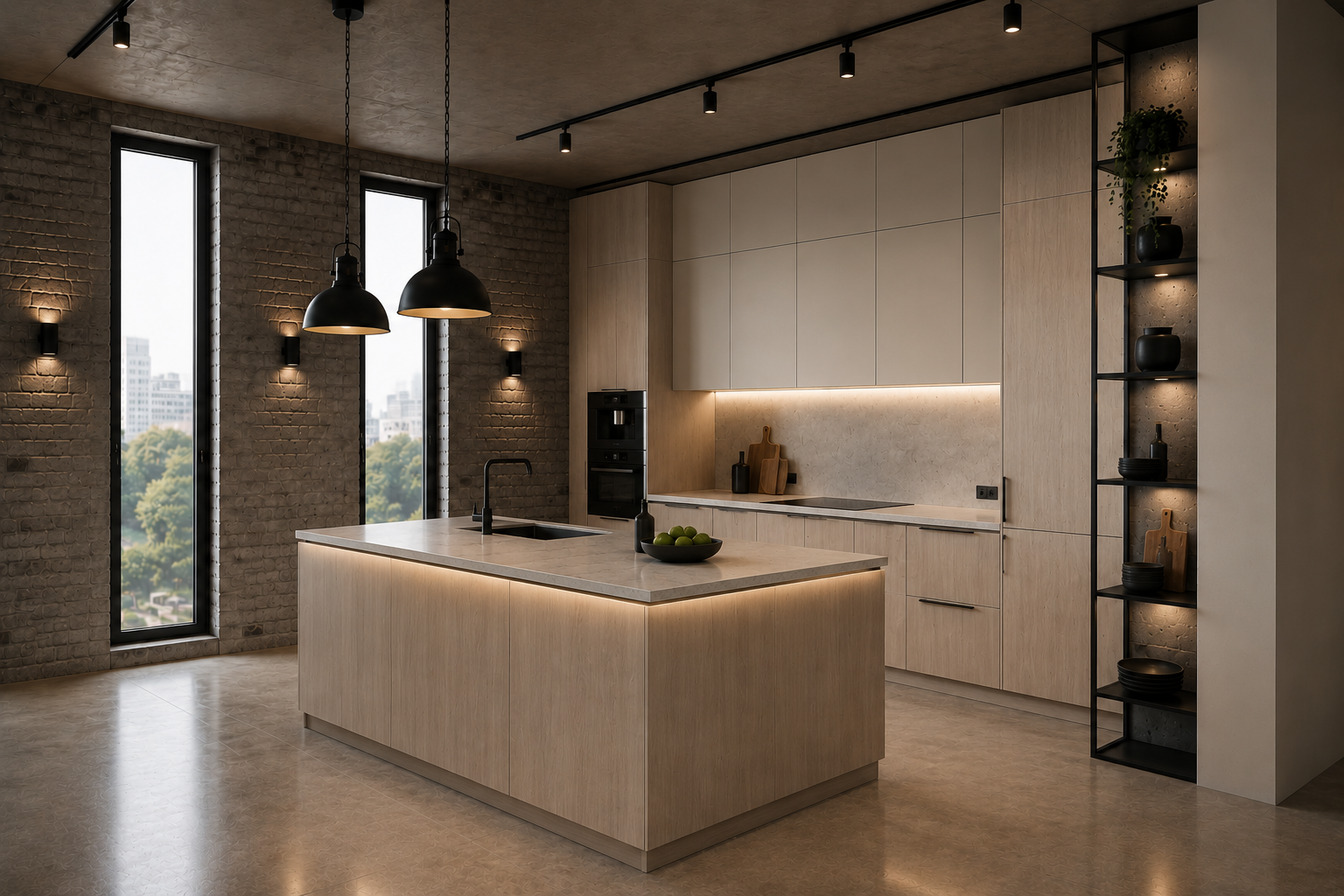 Кухня по поръчка VEO ROOM ROVERE — Светъл дъб и тухла